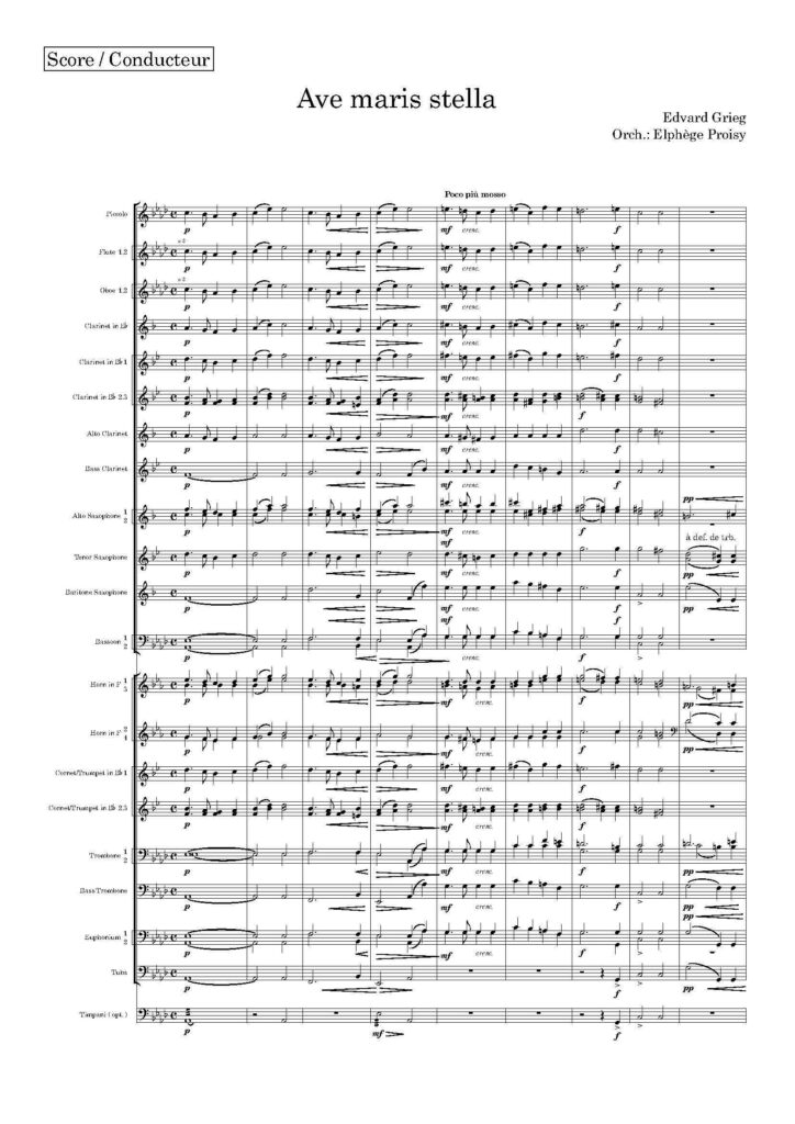 première page de l'orchestration de Ave maris Stella