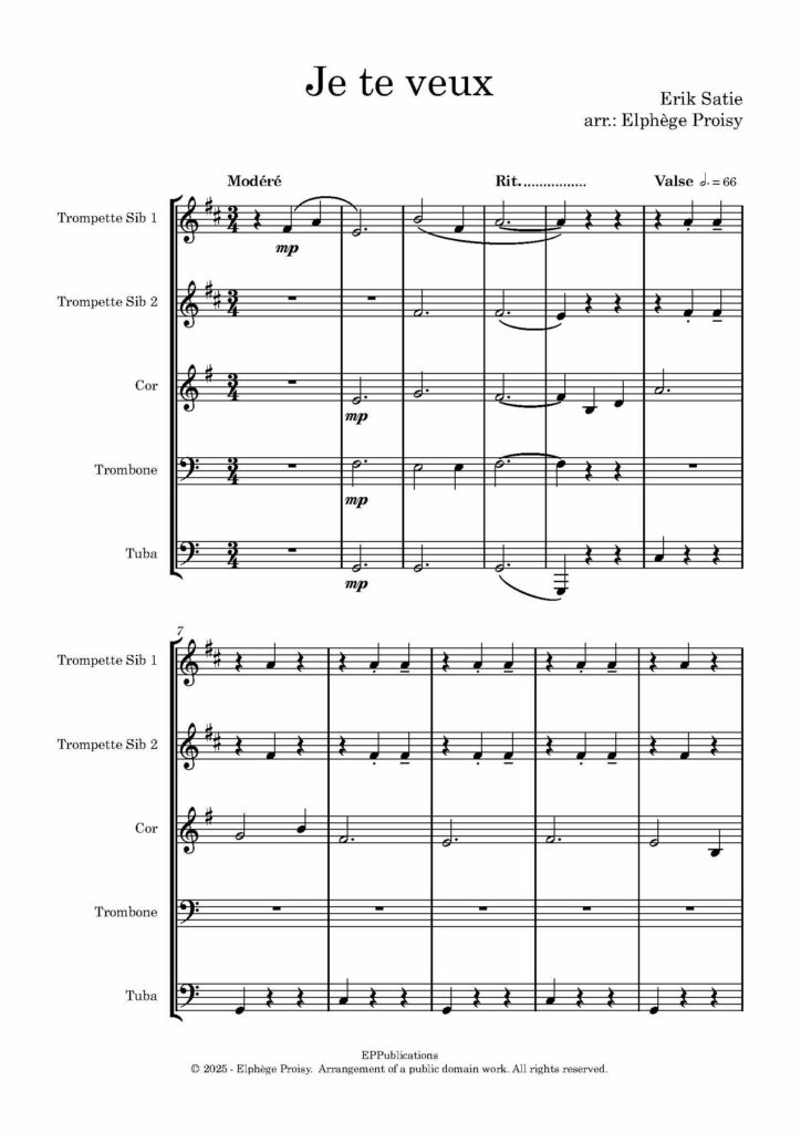 première page je te veux Quintette de cuivres