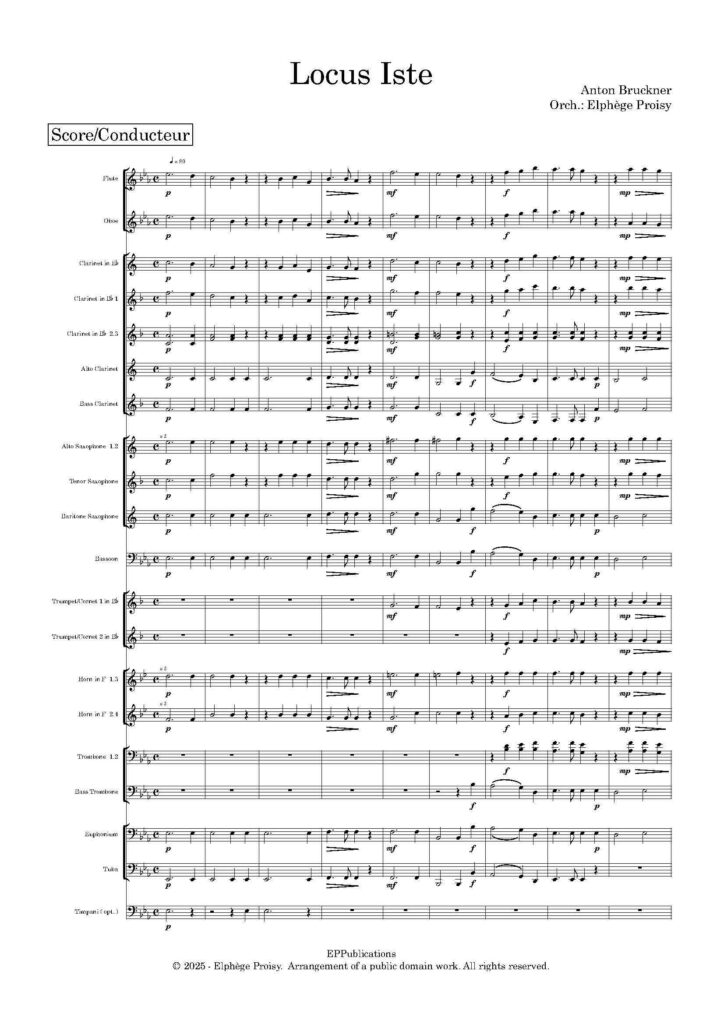 première page de l'orchestration de Locus Iste