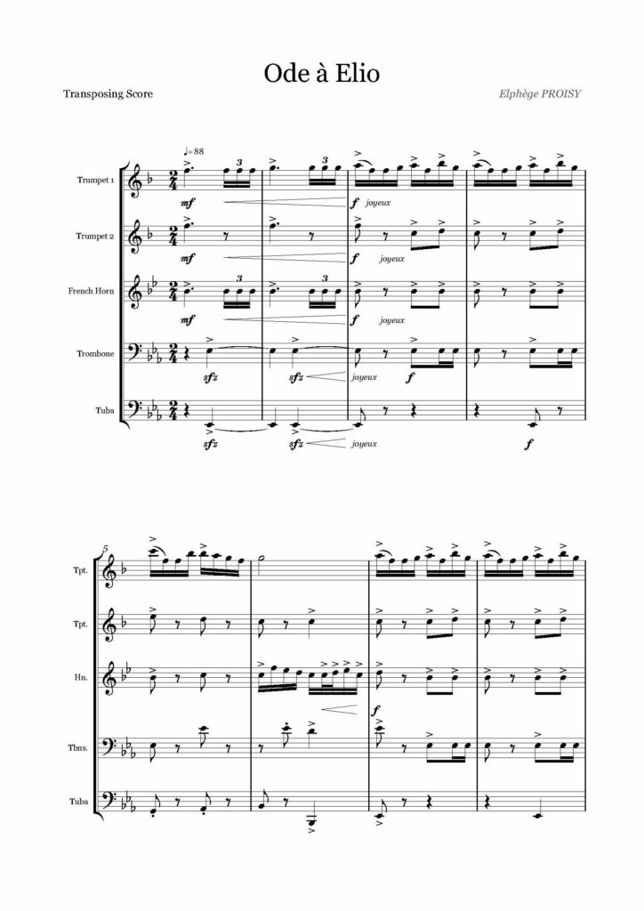 première page Ode à Elio Quintettes de cuivres