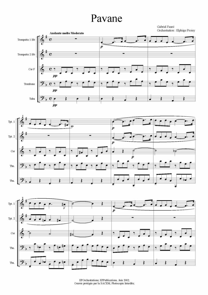 Pavane de Fauré première page