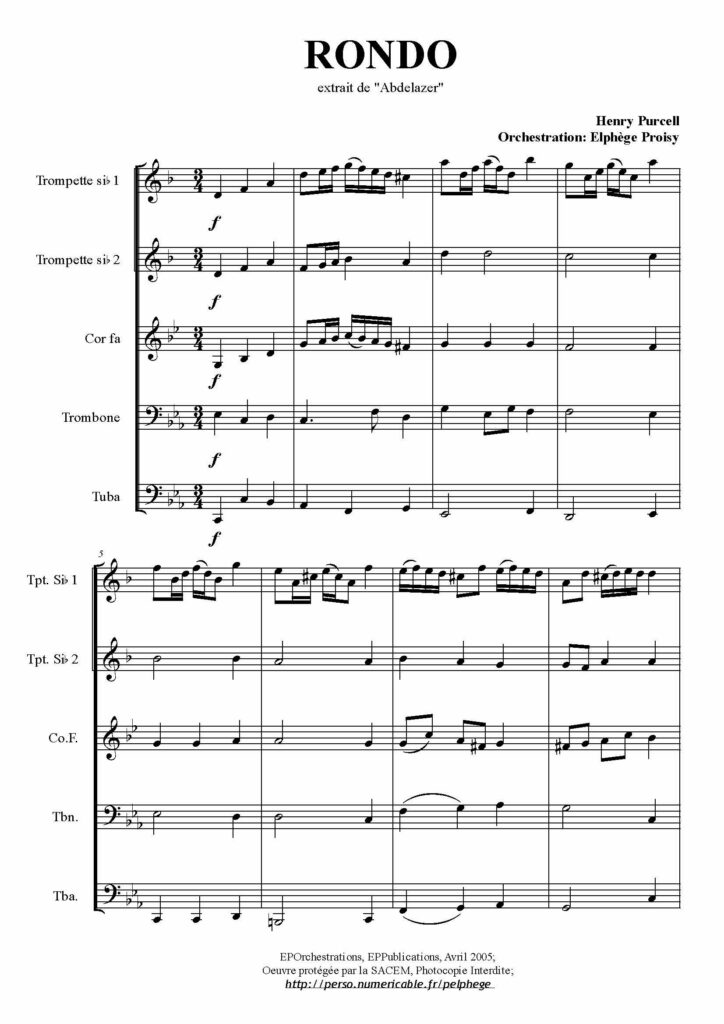 première page Rondeau Purcell Quinteete de cuivres