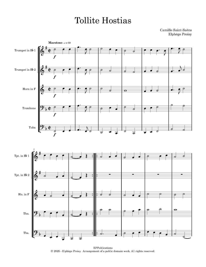 première page Tollite Hostias Quintette de cuivres