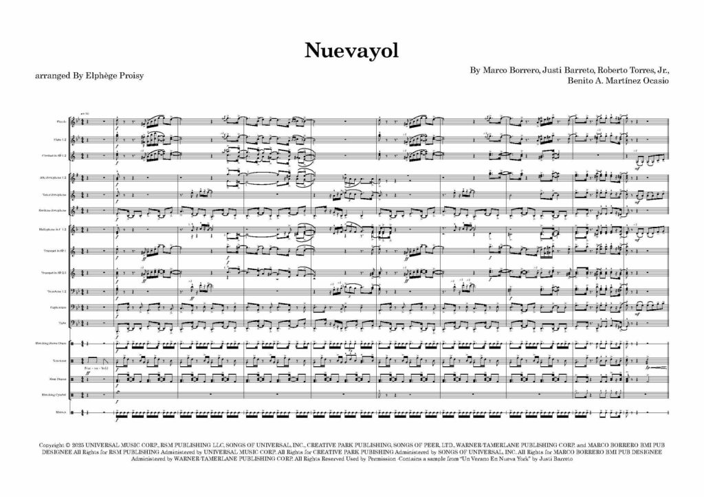 première page de l'arrangement NuevaYol marching band